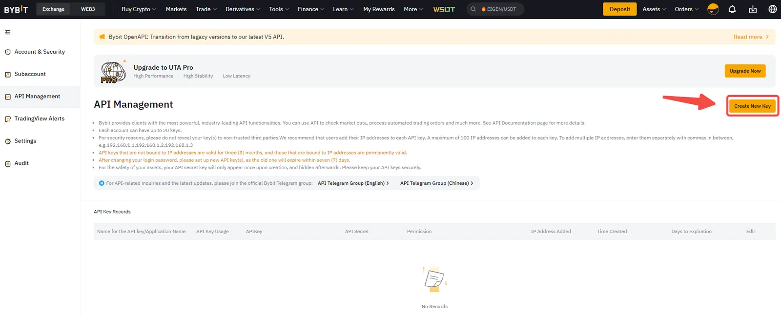 Bybit 官方 API 管理创建入口