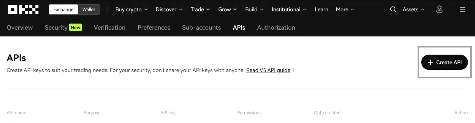 OKX 点击 Create API